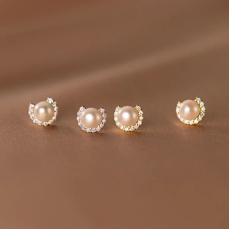 Sophisticated Shine Pearl Zircon Studs